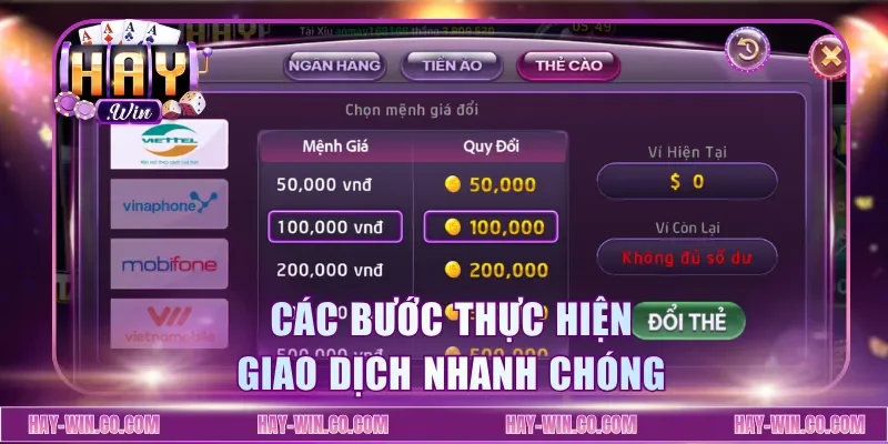 Các bước thực hiện giao dịch nhanh chóng